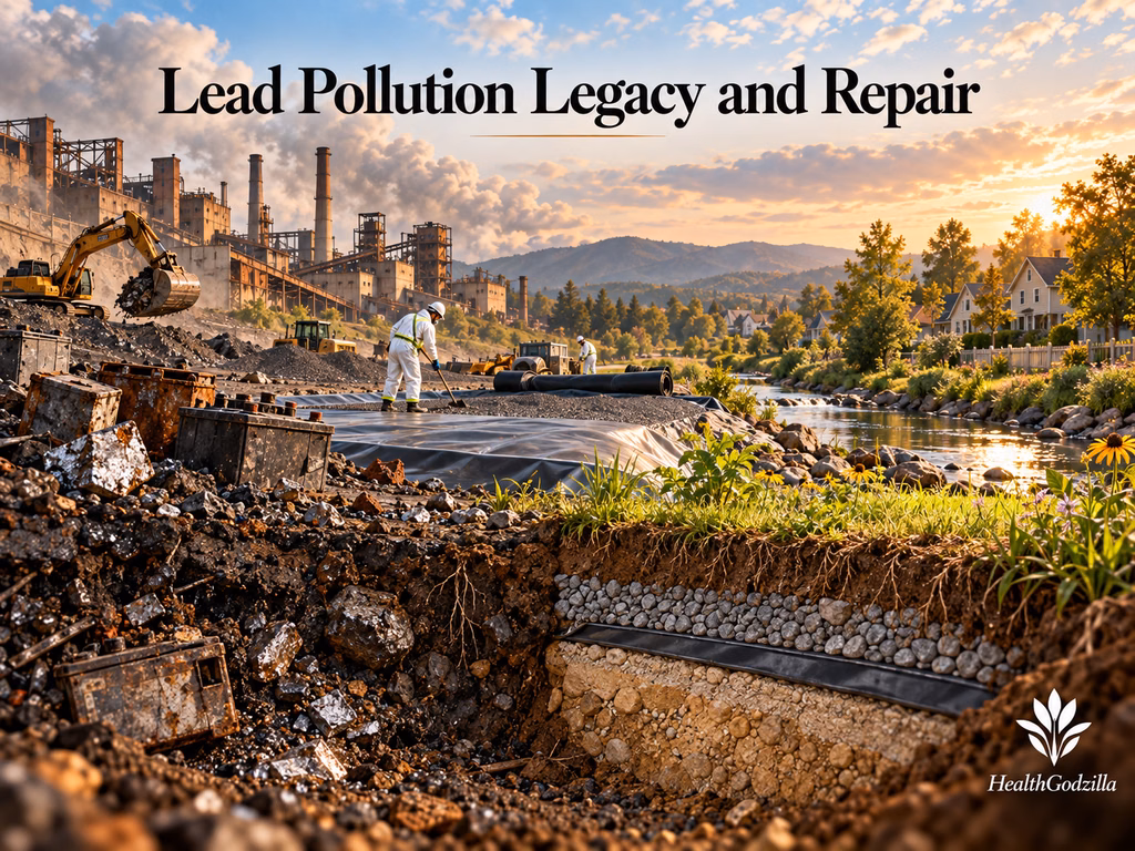 Lead pollution legacy remains in soil and dust while remediation interrupts exposure pathways and restores safer ground.