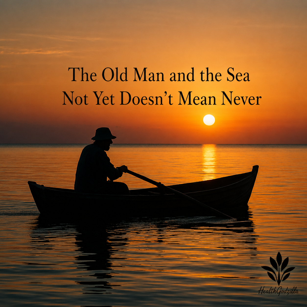 A lone fisherman rows across calm waters in The Old Man and the Sea, symbolizing patience, devotion, and hope.