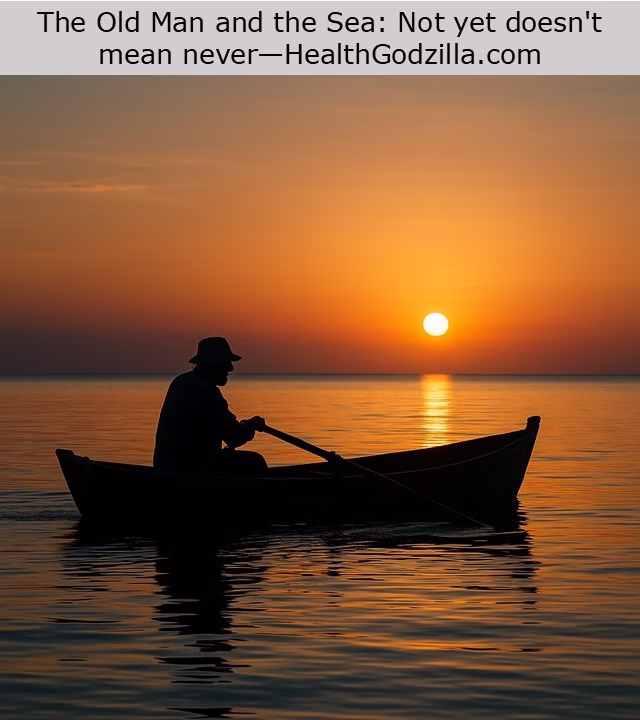 A lone fisherman rows across calm dawn waters in The Old Man and the Sea, symbolizing patience, devotion, and hope.