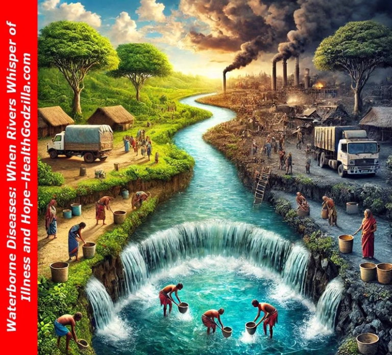 River as paradox—life and illness. Waterborne diseases threaten communities in the shadow of progress.