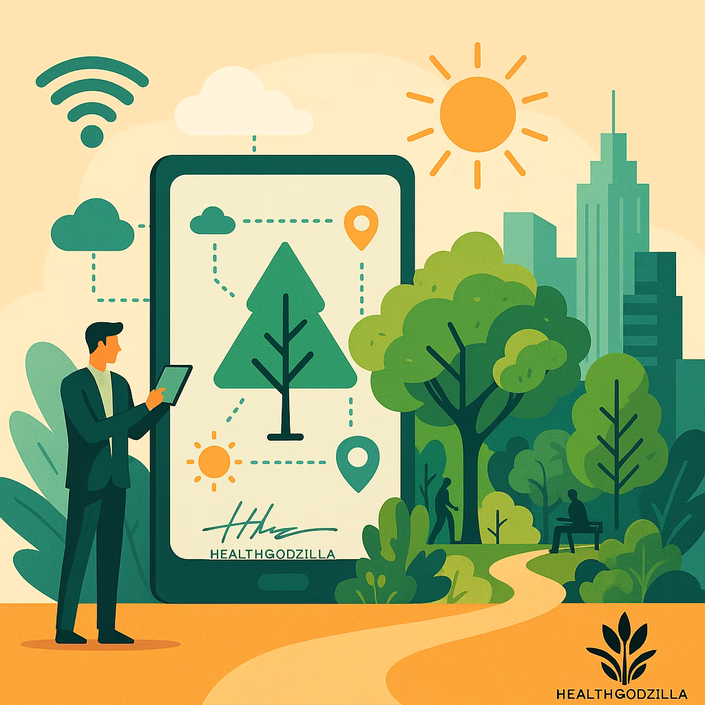 Smart city merges greenspace and air quality tech—vertical gardens, mapping, and innovation shape cleaner, healthier urban life.