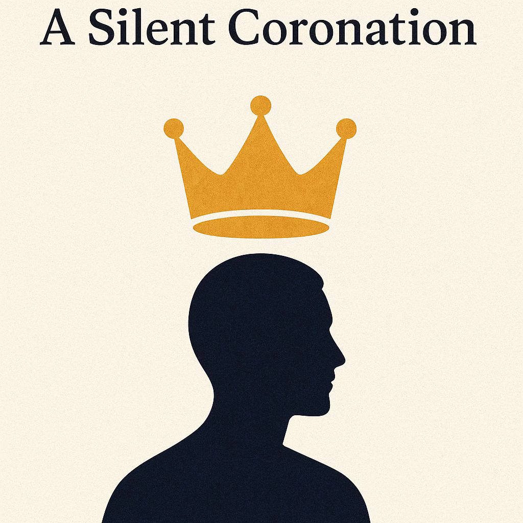 A crowned figure peers into a glowing mirror throne as neural circuits spark around them, symbolizing power's impact on human biology.