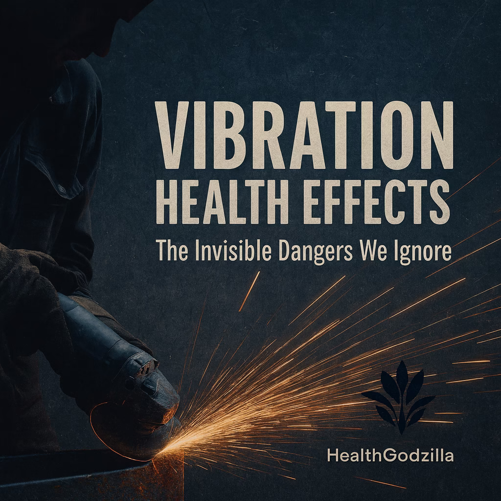 Vibration health effects on hand-arm and whole-body exposure with sparks symbolizing unseen workplace hazards