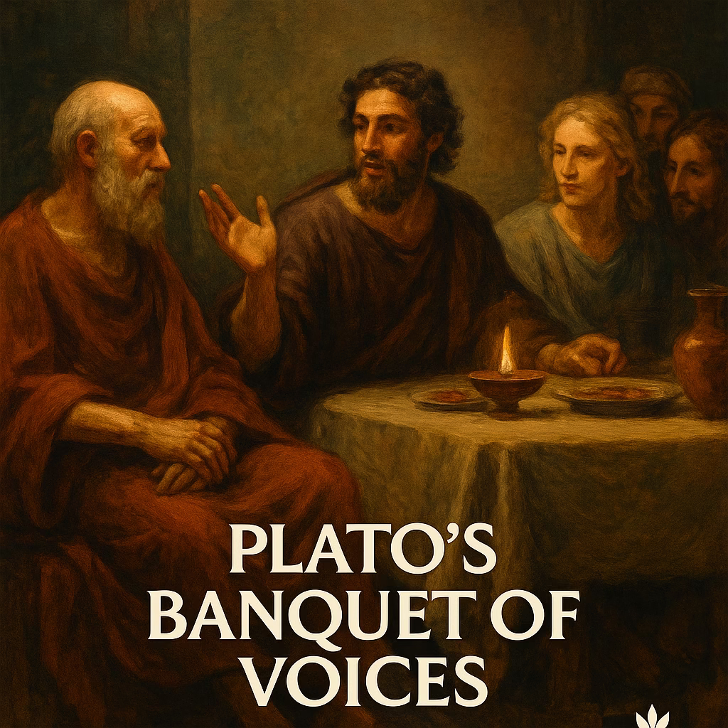 Socrates and fellow thinkers at Plato’s Symposium share reflections on love and wisdom in a timeless philosophical dialogue.