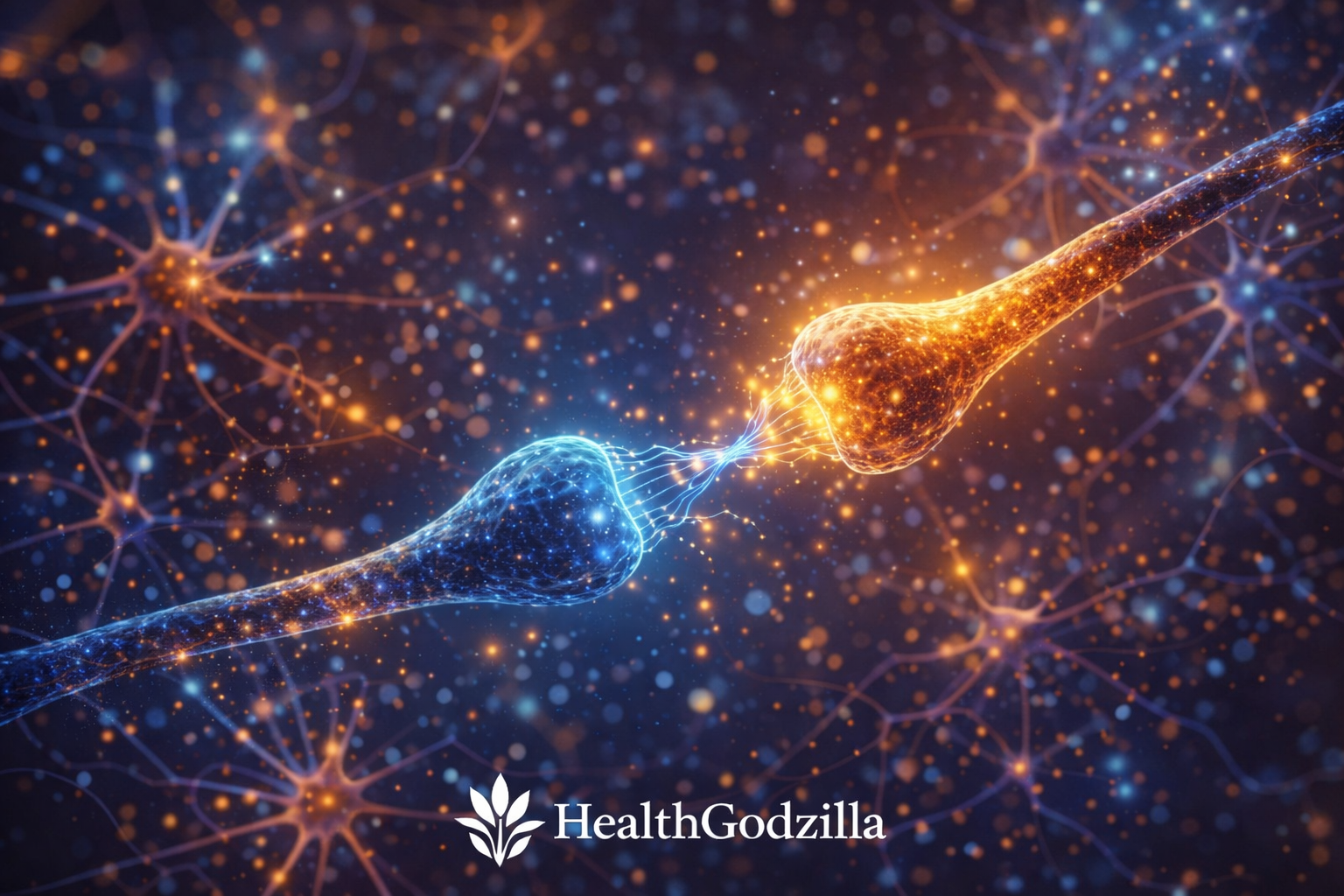 Glowing synaptic connection between neurons showing neural plasticity as brain cells form new pathways during learning.