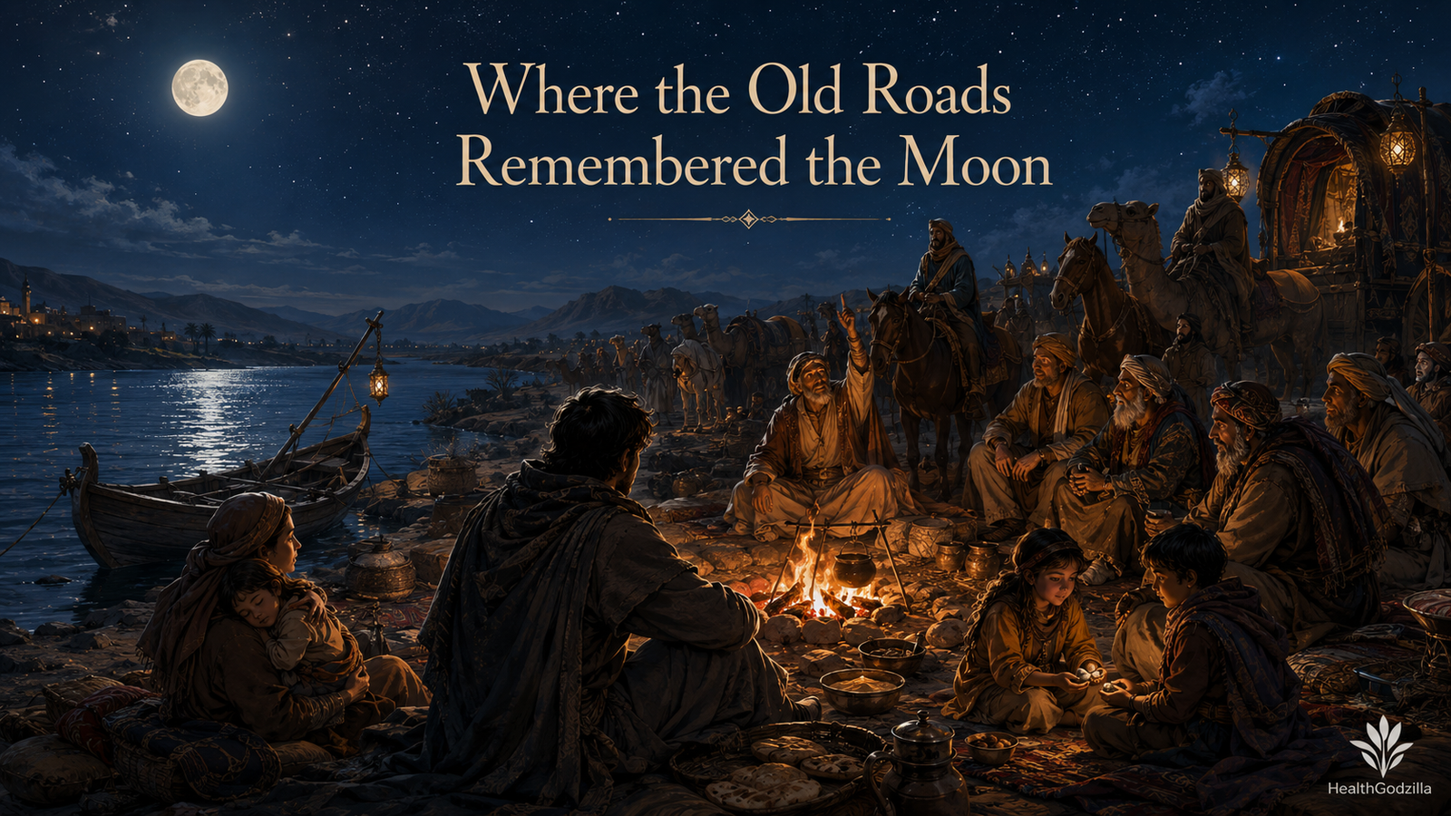 In Praise of Night follows a caravan gathering beside a moonlit river, where travellers share stories, food, and lullabies.